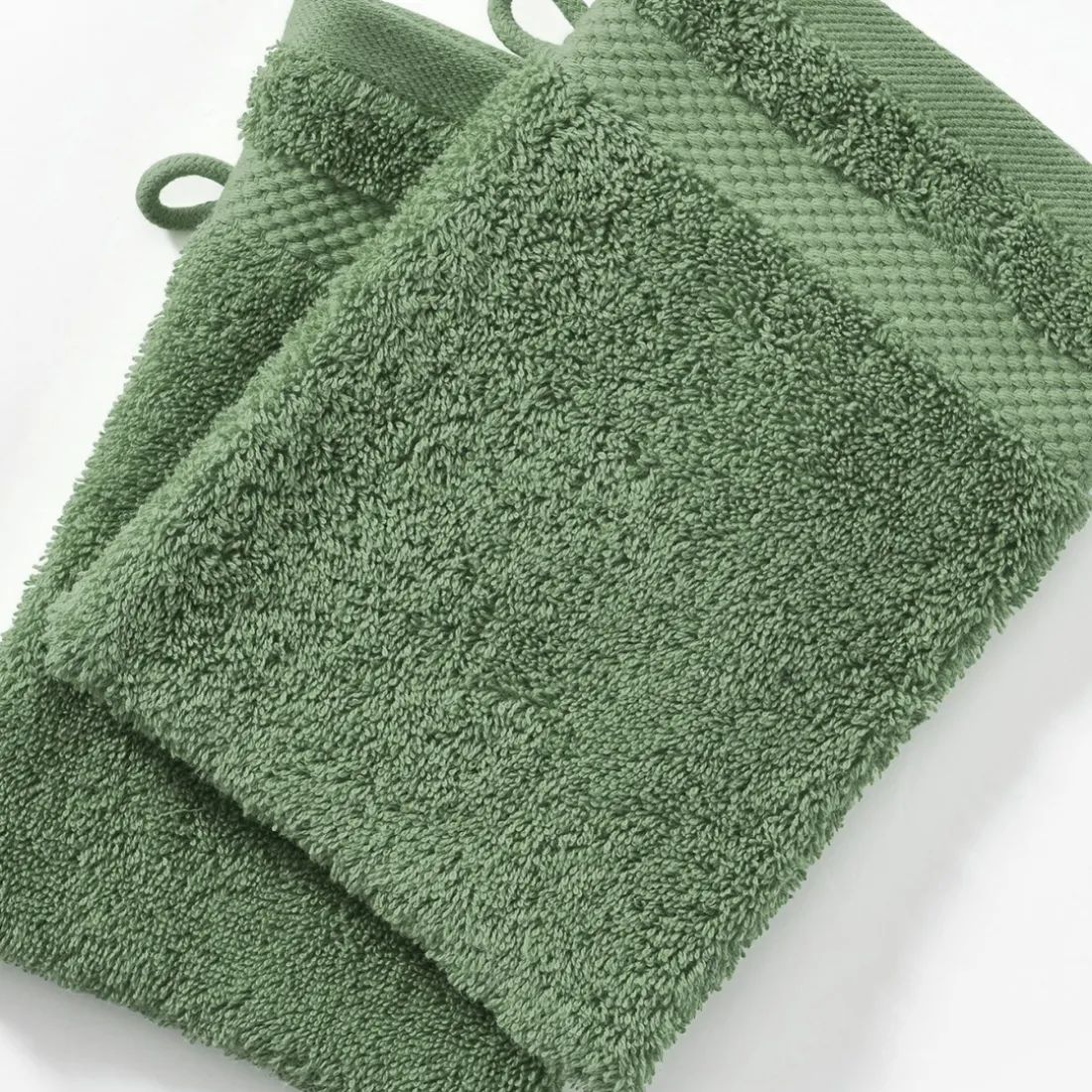 Lot de 2 gants de toilette en coton éponge ATLANTIQUE vert tilleul