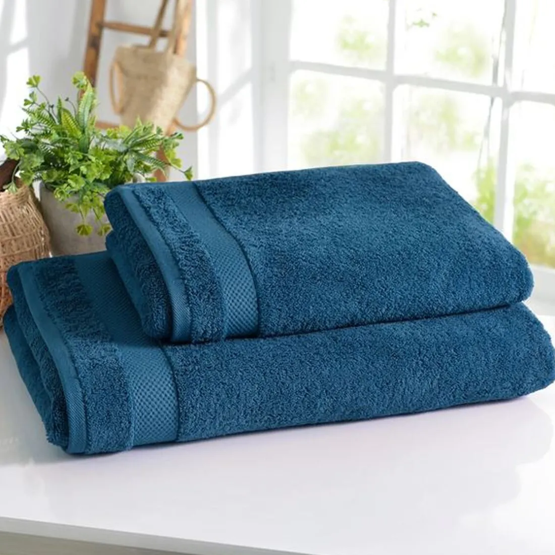 Lot de 2 gants de toilette en coton éponge ATLANTIQUE Bleu pacifique