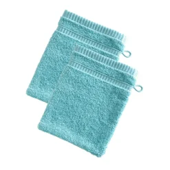 Lot de 2 Gants de toilette en coton BANDESECHELLE Bleu aqua