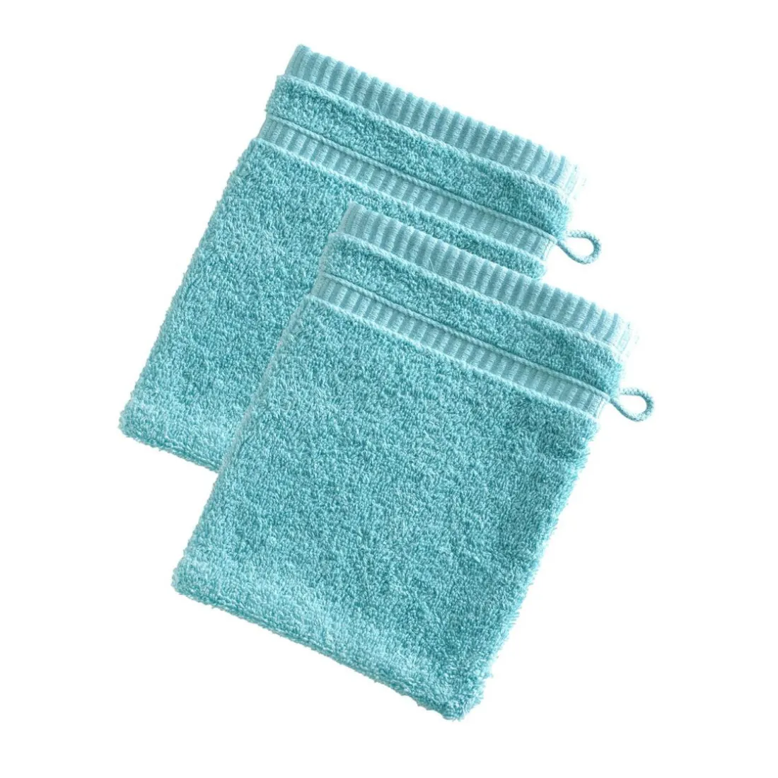 Lot de 2 Gants de toilette en coton BANDESECHELLE Bleu aqua