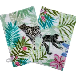 Lot de 2 Gants de toilette motif EXOTIQUE 400 g/m² vert