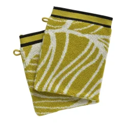 Lot de 2 Gants de toilette coton éponge motifs feuilles EUCALYPTUS Jaune