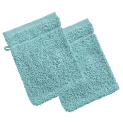 Lot de 2 gants de toilette CLAIRE 420 en coton bleu aqua