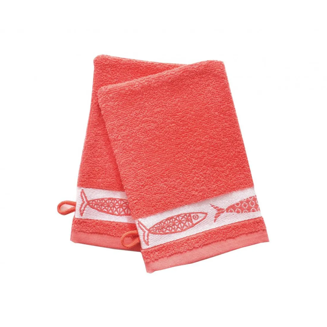 Lot de 2 gants de toilette SARDINETTE orange corail en coton