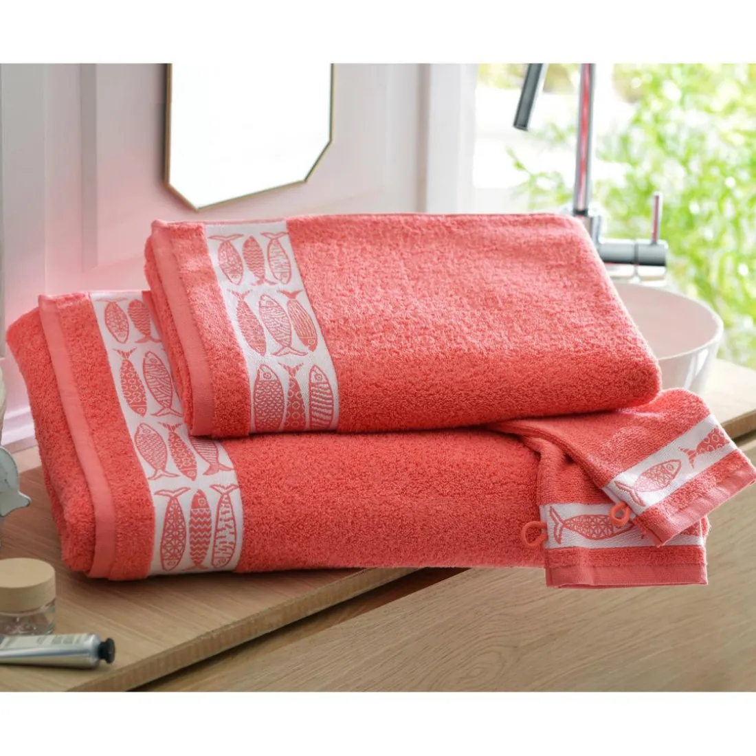 Lot de 2 gants de toilette SARDINETTE orange corail en coton
