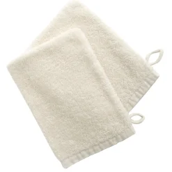 Lot de 2 Gants de toilette en coton blanc écru VAHINA
