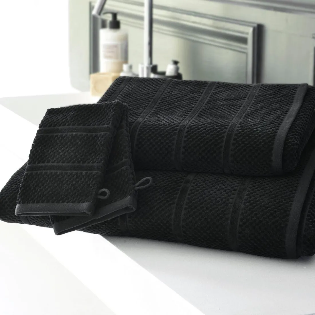Lot de 2 gants de toilette coton velours éponge noirs ALICIASERV