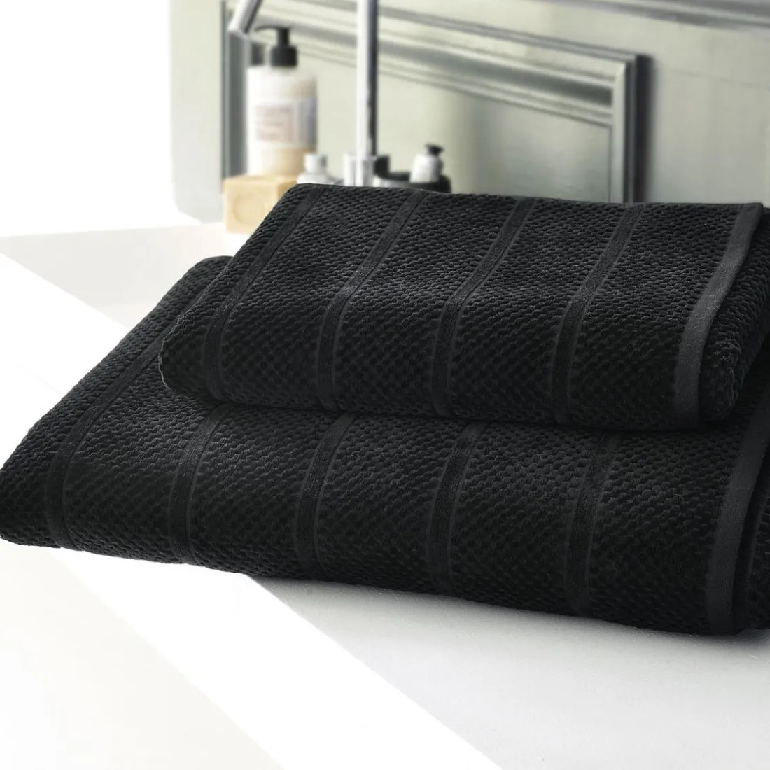 Lot de 2 gants de toilette coton velours éponge noirs ALICIASERV