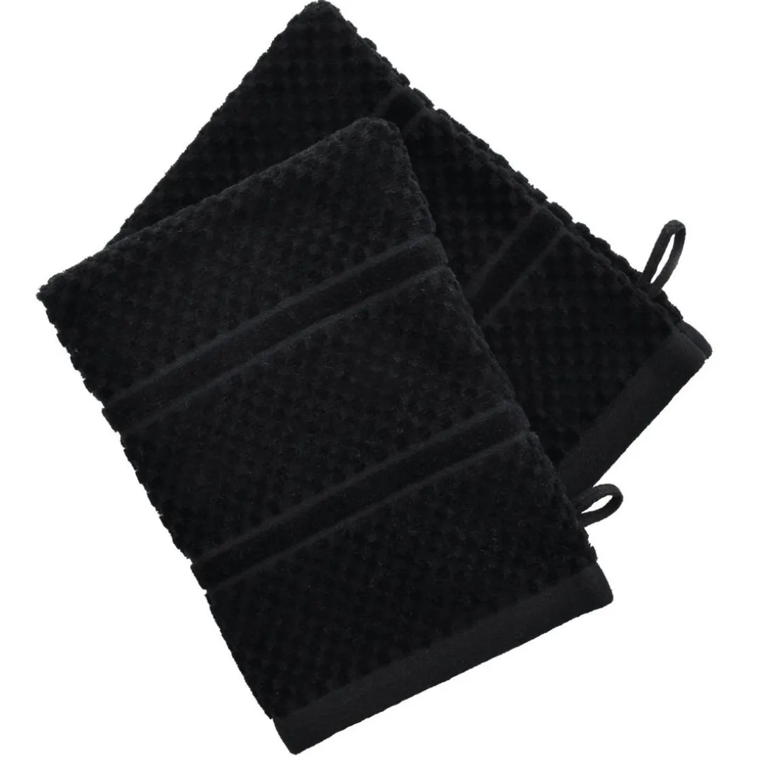 Lot de 2 gants de toilette coton velours éponge noirs ALICIASERV