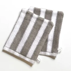 Lot de 2 gants de toilette imprimés rayures coton gris LAURA