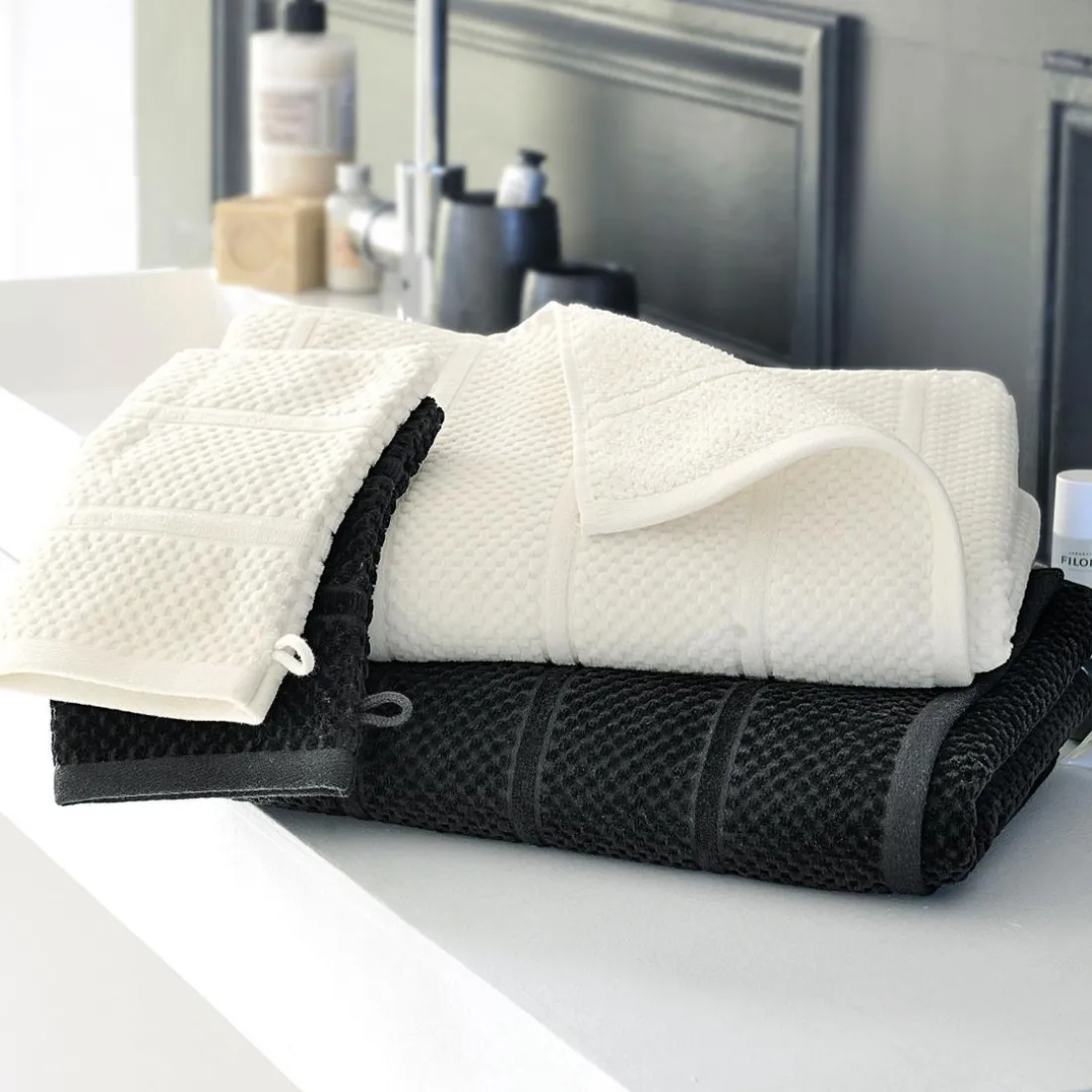 Lot de 2 gants de toilette coton velours éponge ivoire ALICIASERV