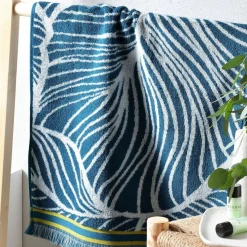 Lot de 2 Gants de toilette Coton éponge motifs feuilles EUCALYPTUS Bleu canard