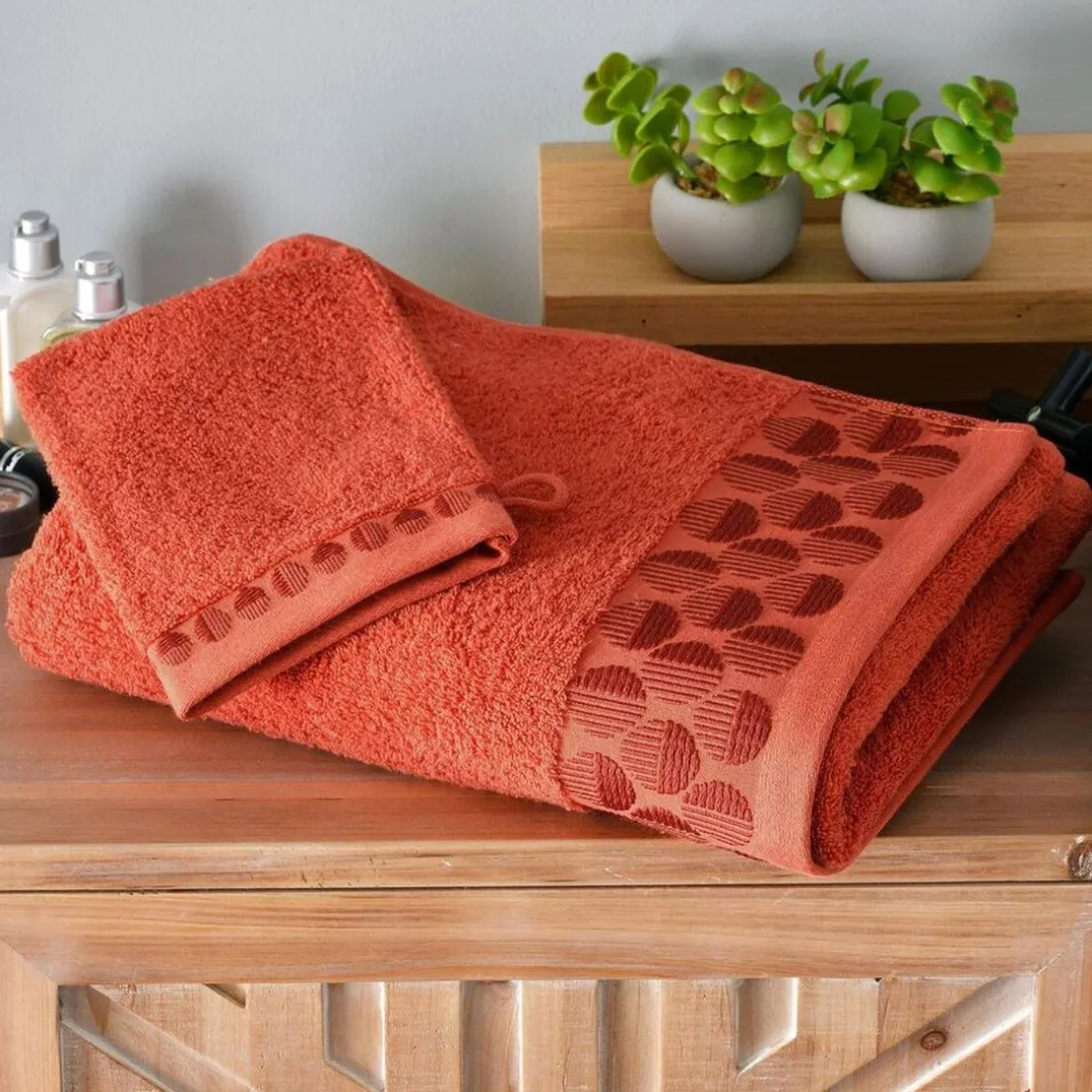 Lot de 2 gants de toilette en coton 450g/m² EP. SERVOPTIQUE orange terracotta