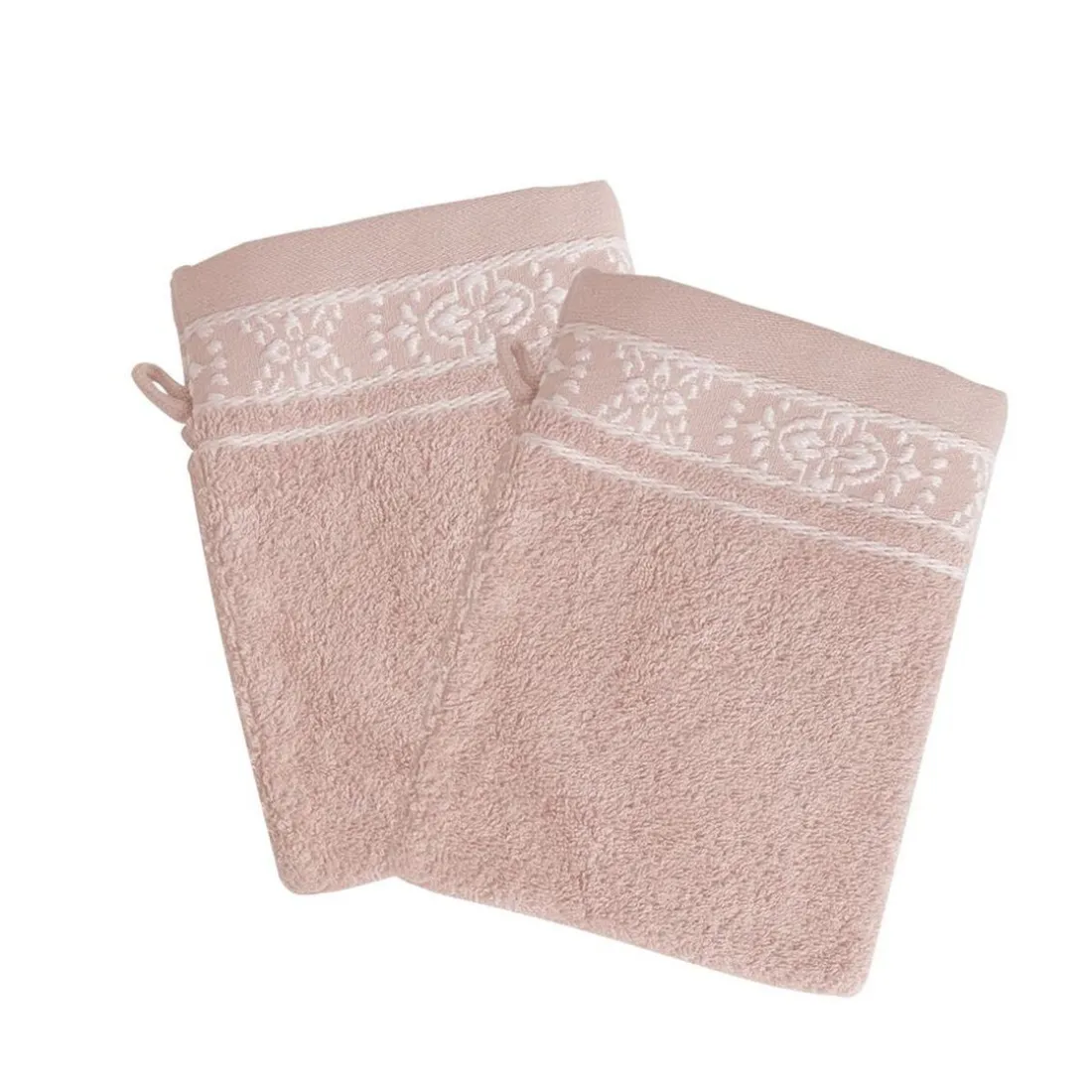 Lot de 2 gants de toilette en coton BYSANTINE rose