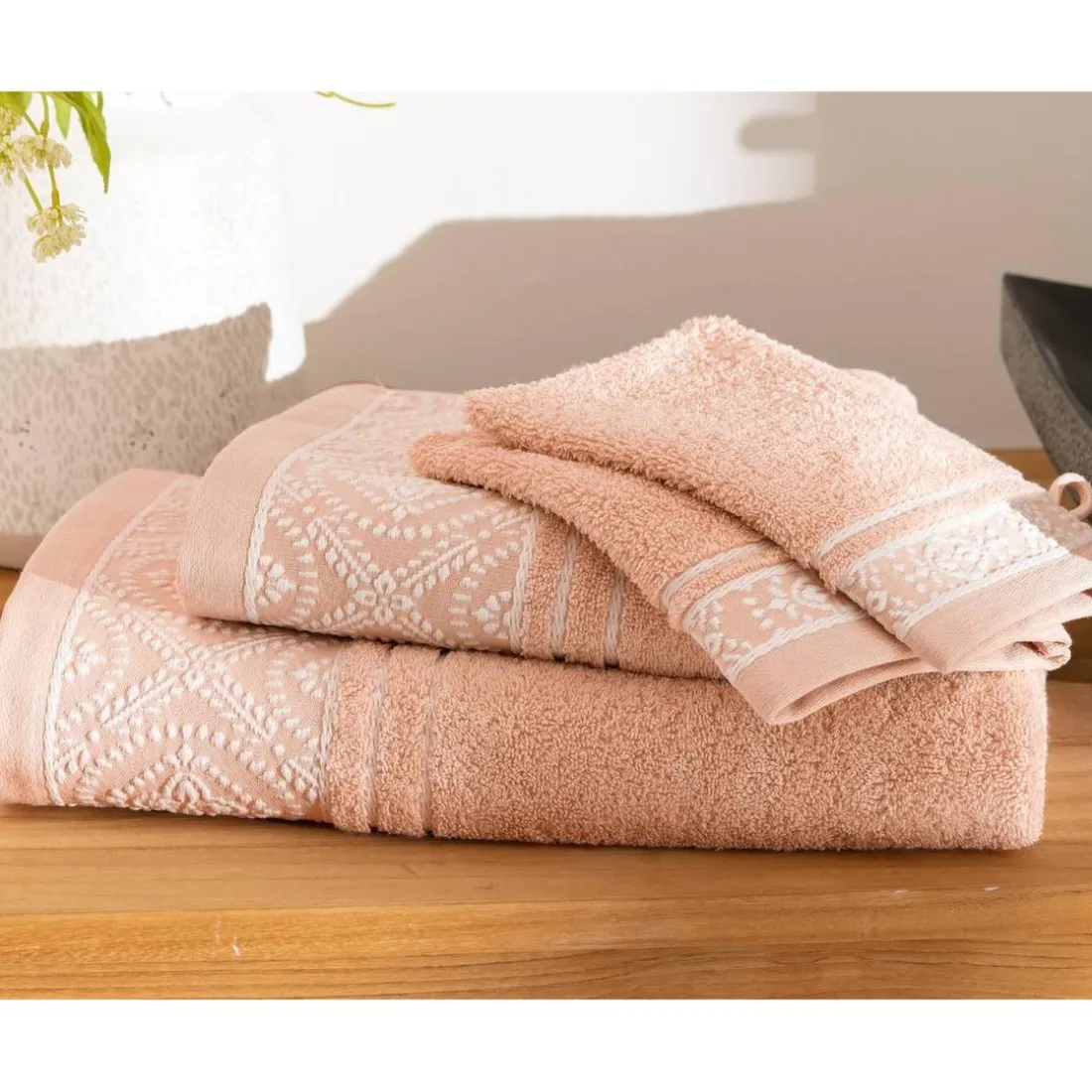 Lot de 2 gants de toilette en coton BYSANTINE rose