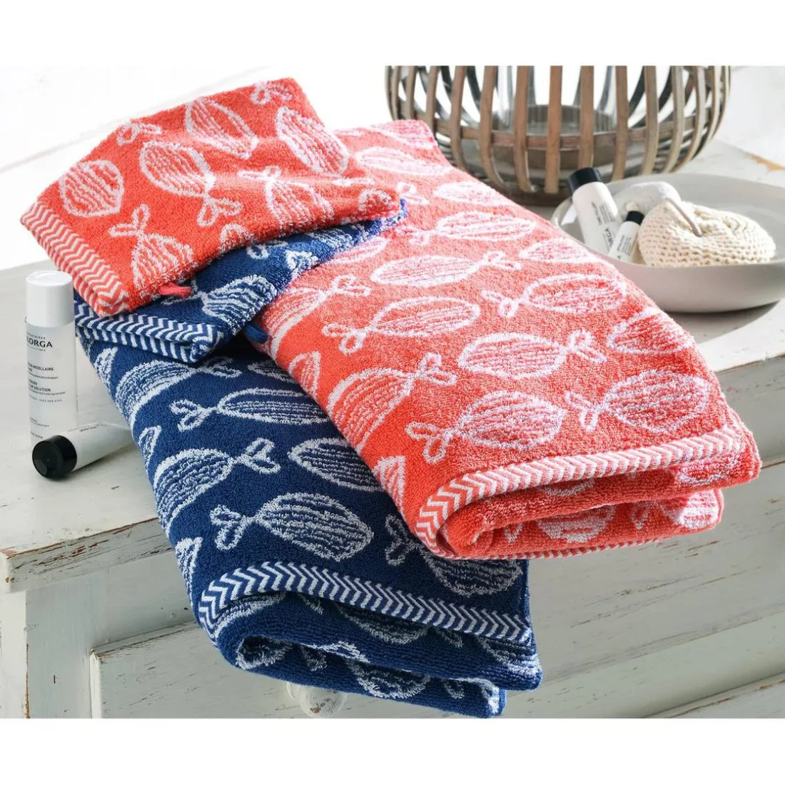 Lot de 2 gants de toilette SOLINETTE bleu marine en coton