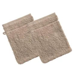 Lot de 2 gants de toilette beige ficelle en coton CLAIRE