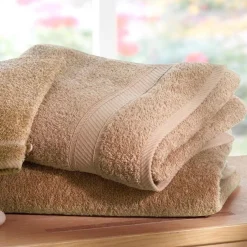 Lot de 2 gants de toilette beige ficelle en coton CLAIRE
