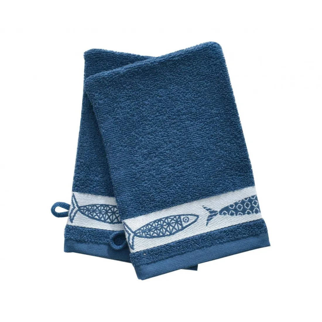 Lot de 2 gants de toilette SARDINETTE bleu en coton