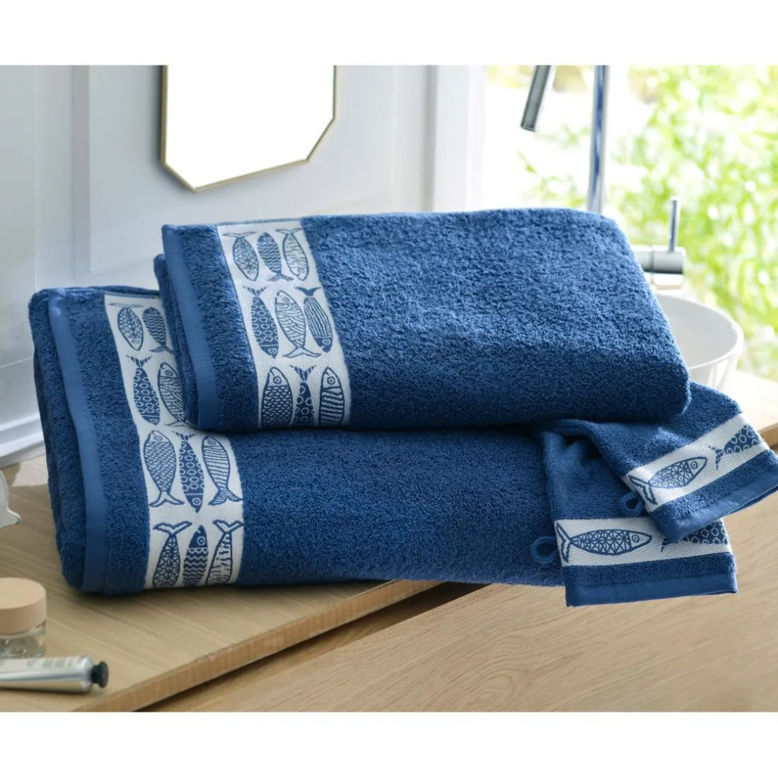 Lot de 2 gants de toilette SARDINETTE bleu en coton