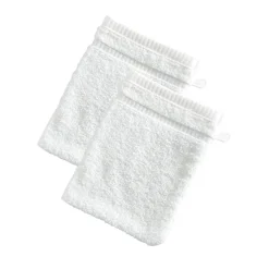 Lot de 2 gants de toilette en coton BANDESECHELLE blanc cassé
