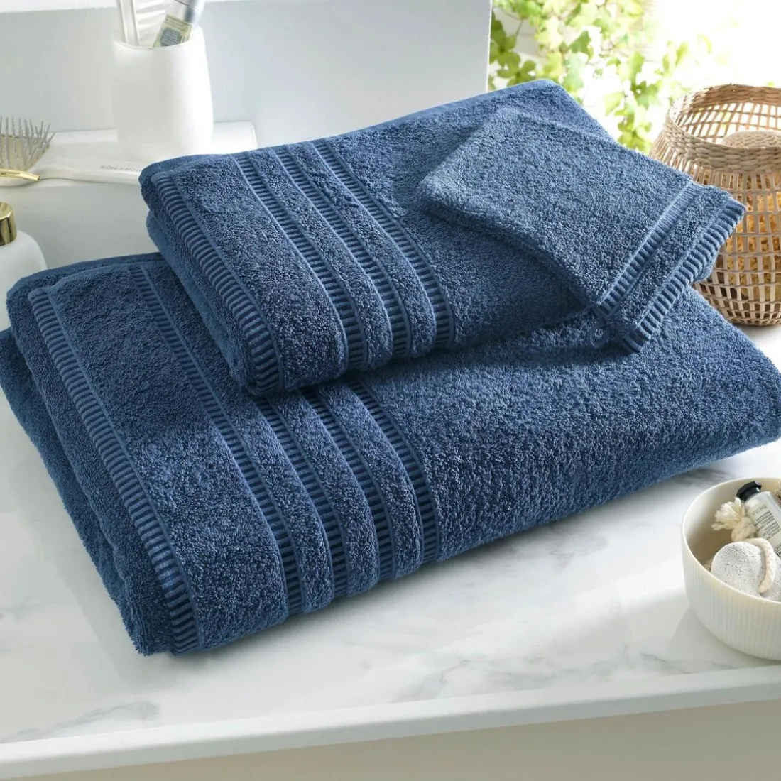 Lot de 2 Gants de toilette en coton Bleu BANDESECHELLE marine
