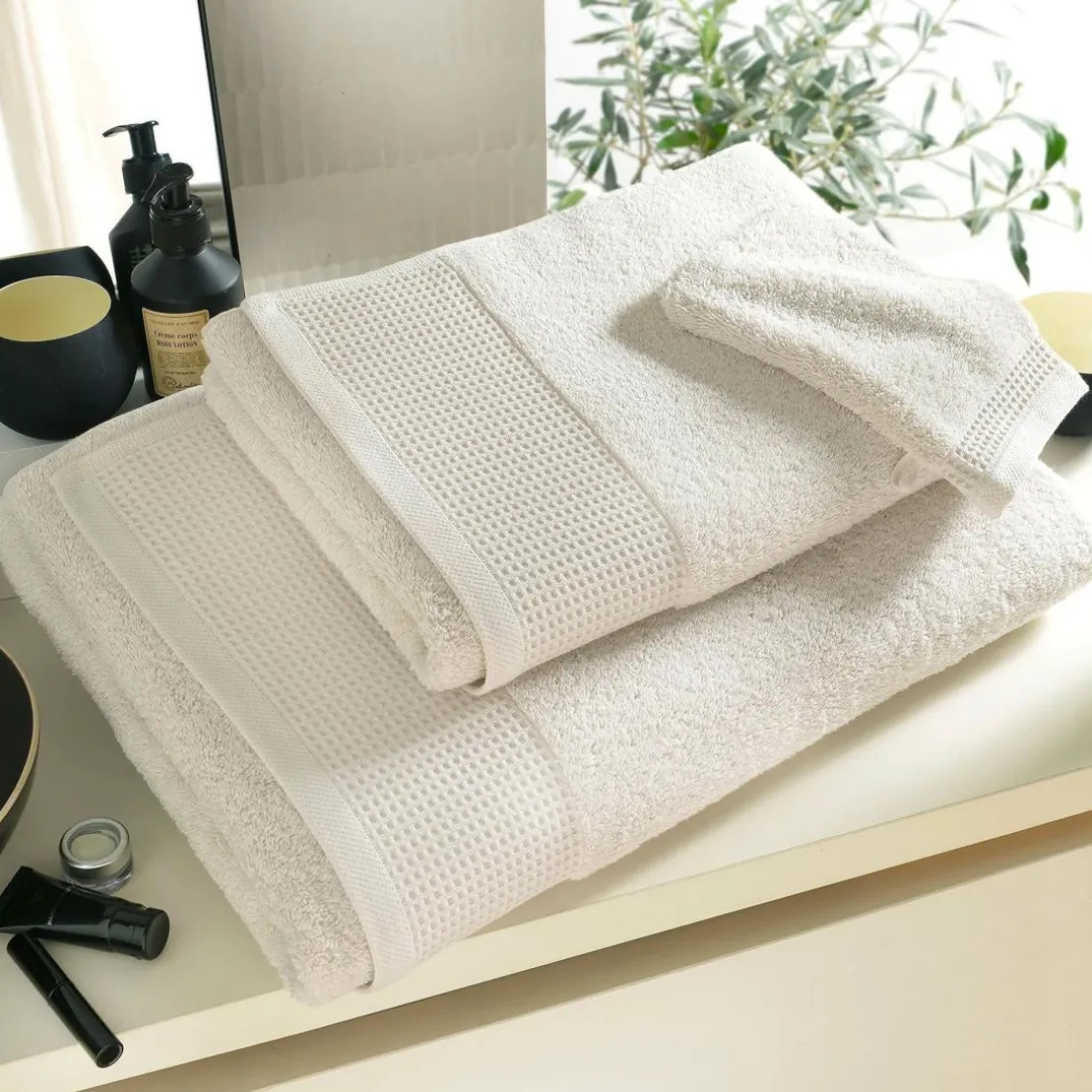 Lot de 2 gants de toilette épais BEESPONGE craie
