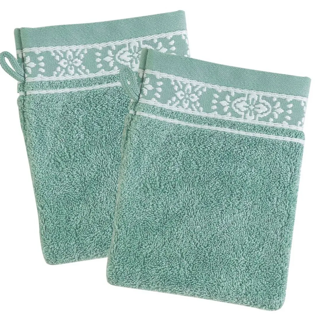 Lot de 2 gants de toilette en coton BYSANTINE vert