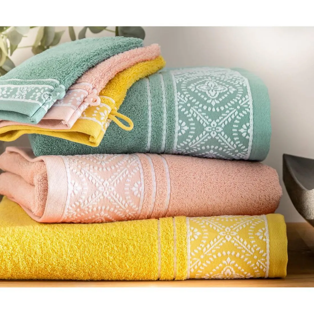 Lot de 2 gants de toilette en coton BYSANTINE vert