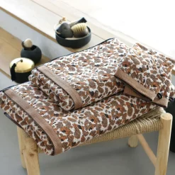 Lot de 2 gants de toilette coton imprimé jaune ocre LEOPA