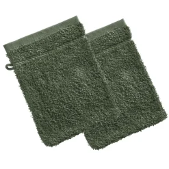 Lot de 2 gants de toilette en coton 420g/m² CLAIRE 15x20 vert olive