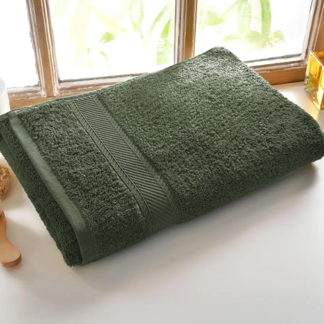 Lot de 2 gants de toilette en coton 420g/m² CLAIRE 15x20 vert olive