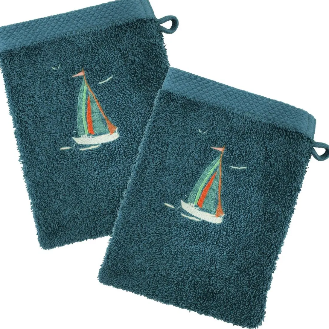 Lot de 2 gants en coton 450g/m² BATEAUX bleu paon