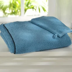 Lot de 2 gants en coton SAMIA uni finition bourdon (480 g/m²)-bleu myosotis