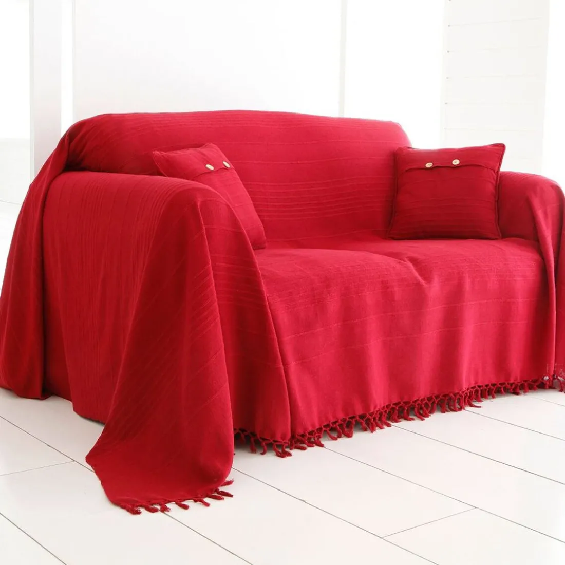 Lot de 2 housses coussin uni en coton - Rouge