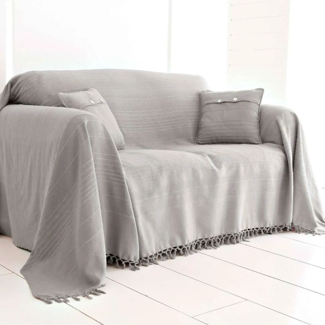 Lot de 2 housses coussin uni en coton - Gris