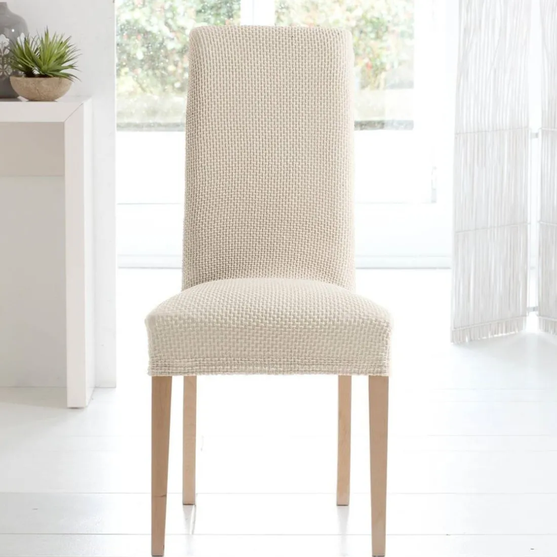 Lot de 2 housses de chaise bi-extensibles - Blanc écru