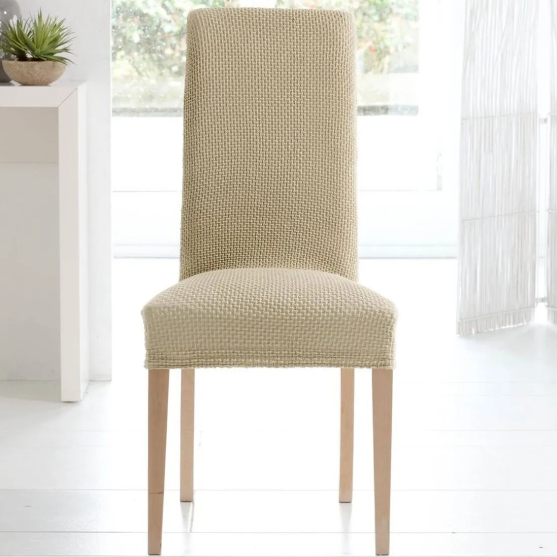 Lot de 2 housses de chaise bi-extensibles - Beige