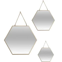 Lot de 3 miroirs hexagonales Doré