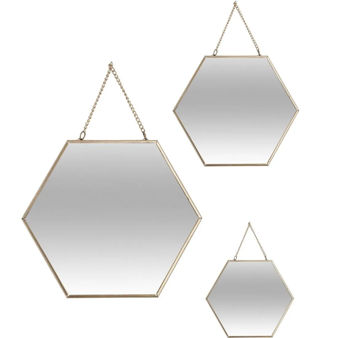 Lot de 3 miroirs hexagonales Doré