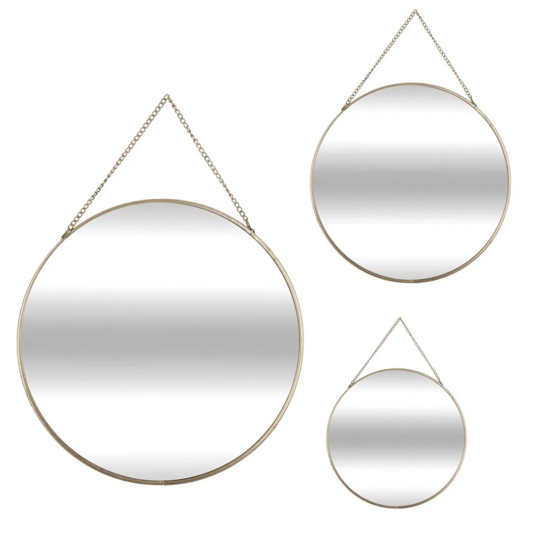 Lot de 3 miroirs ronds avec chaine Doré