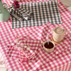 Lot de 2 ou 4 Sets de table vichy en coton DOULIASET 35x48cm gris