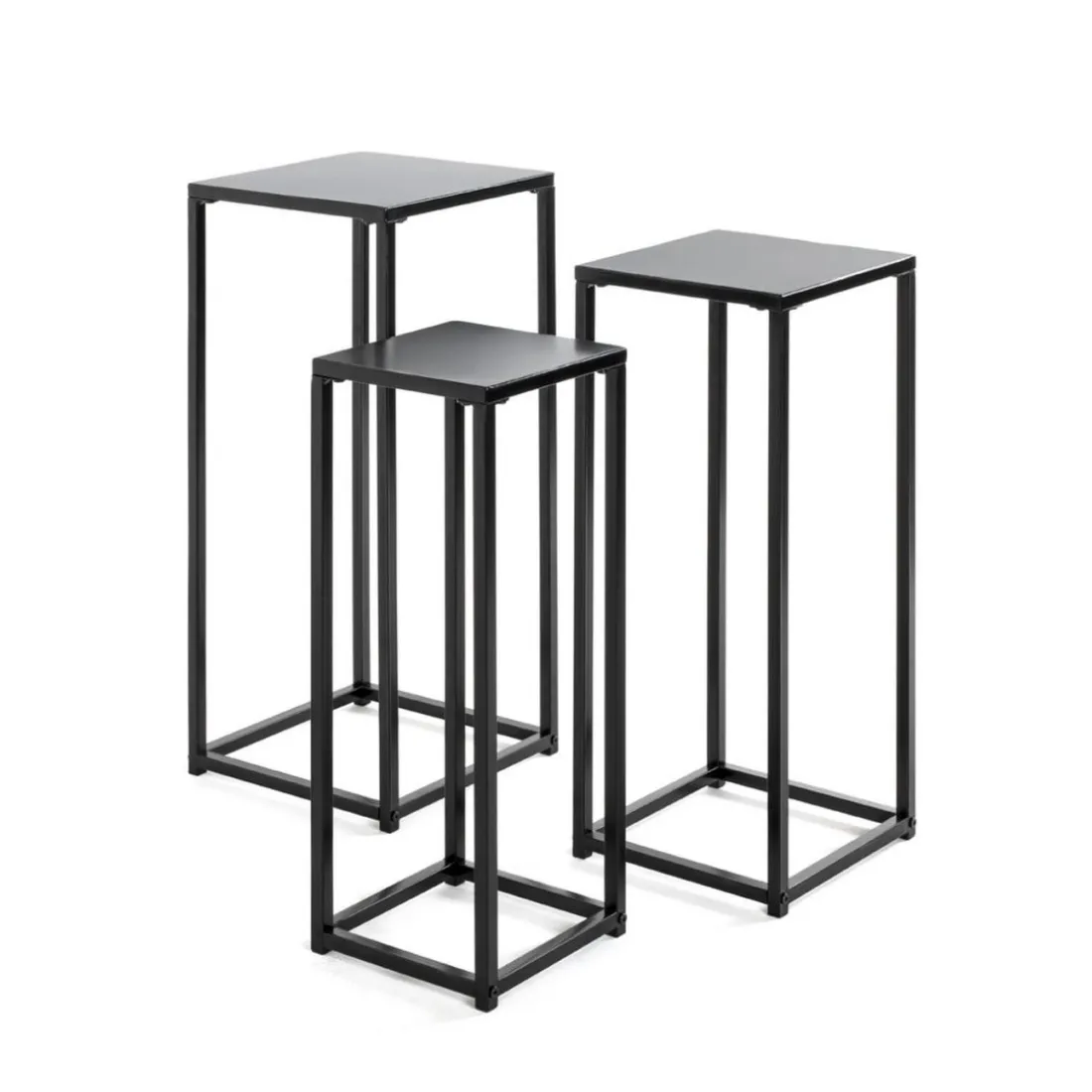 Lot de 3 porte plantes en métal noir