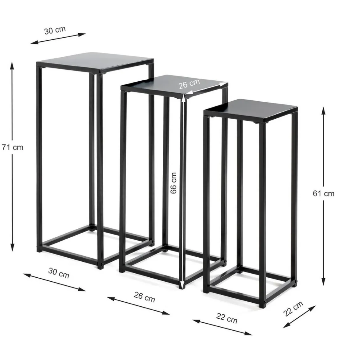Lot de 3 porte plantes en métal noir
