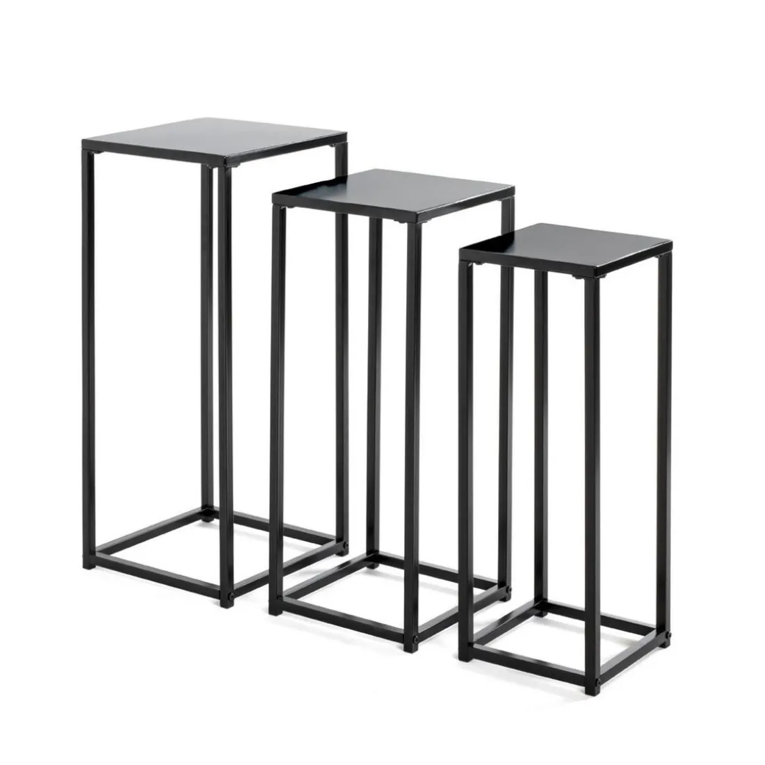 Lot de 3 porte plantes en métal noir