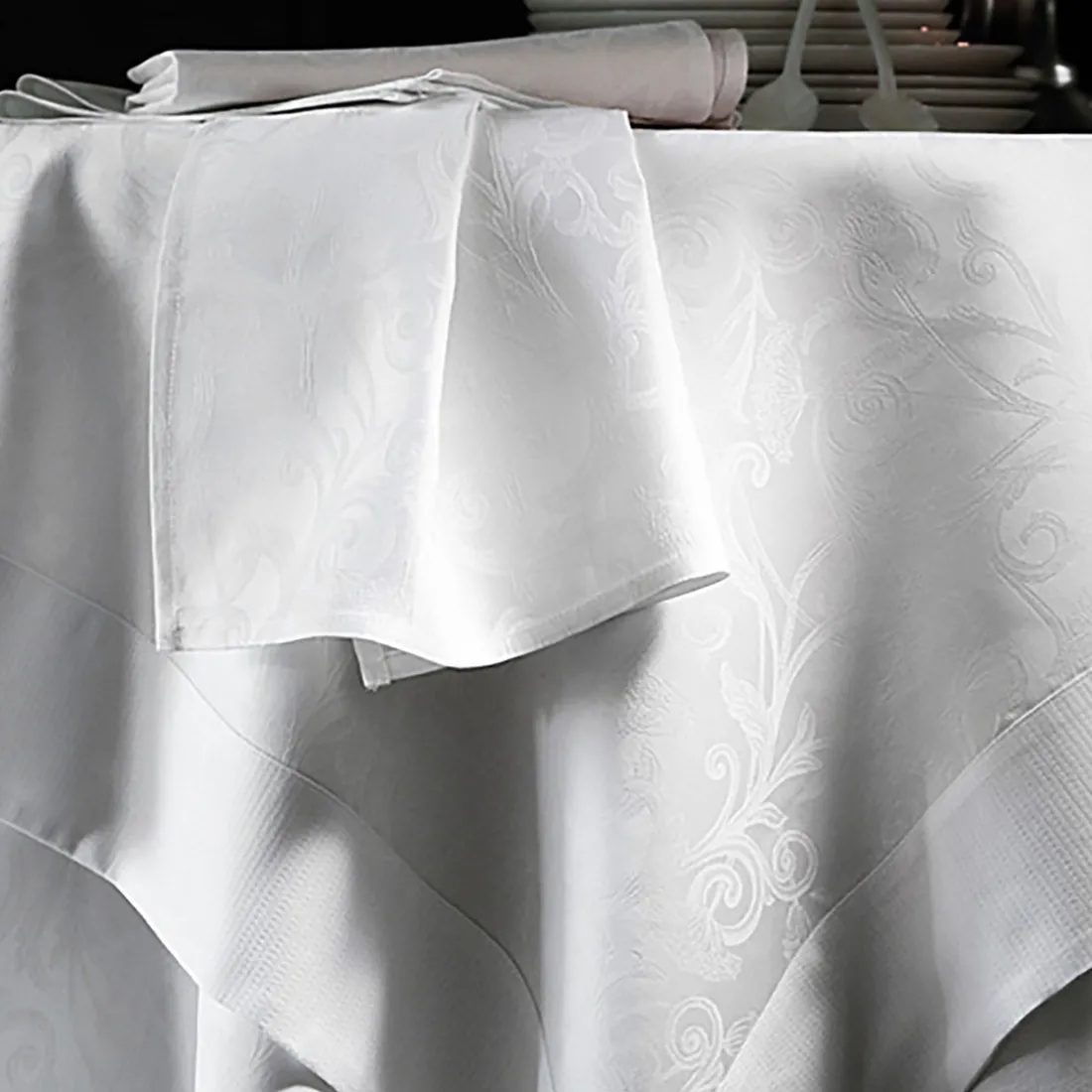 Lot de 6 serviettes coton jacquard Ombelle Blanc des Vosges - Blanc