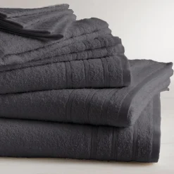 Lot de 2 serviettes de bain coton 600 gm² Anthracite TERTIO®