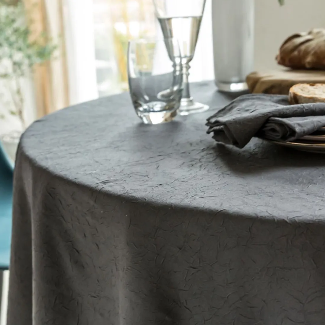 Lot de 3 serviettes de table FONTANA polyester froissé gris anthracite