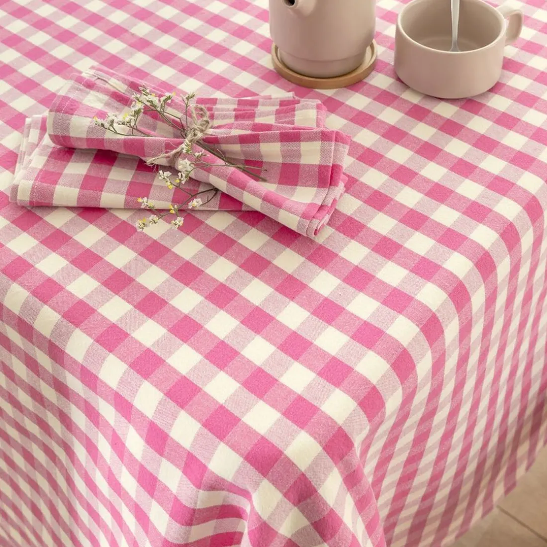 Lot de 3 Serviettes de table en coton DOULIANAP 45x45 cm rose pivoine