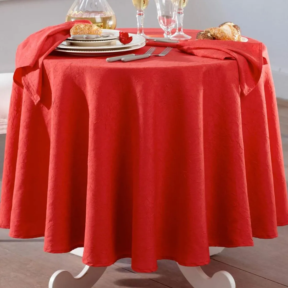 Lot de 3 Serviettes de table effet froissé FONTANA Rouge rubis